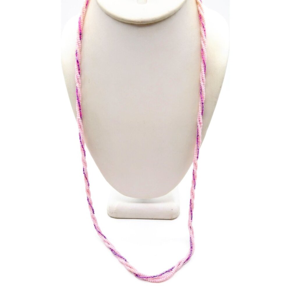 Barbiecore Seed Bead Torsade Necklace, Pink and Purple Pastel Vintage Strands